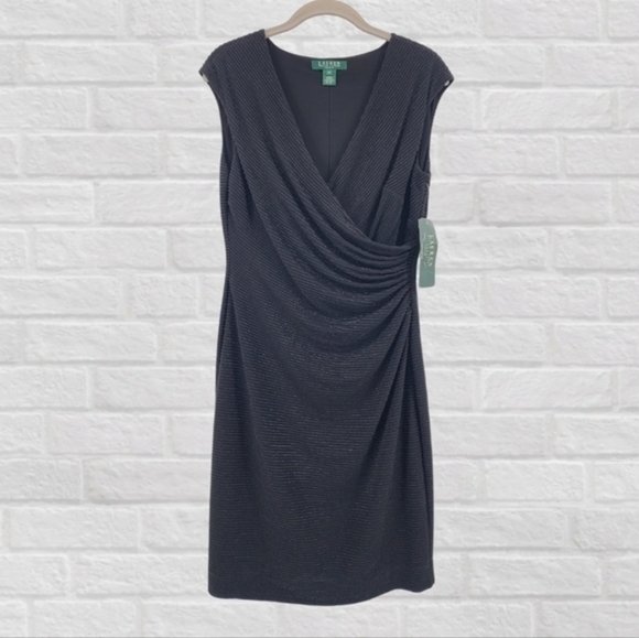 Lauren Ralph Lauren Dresses & Skirts - Lauren Ralph Lauren Black‎ Sparkle Surplice Faux Wrap Cap Sleeve BNWT 8 …